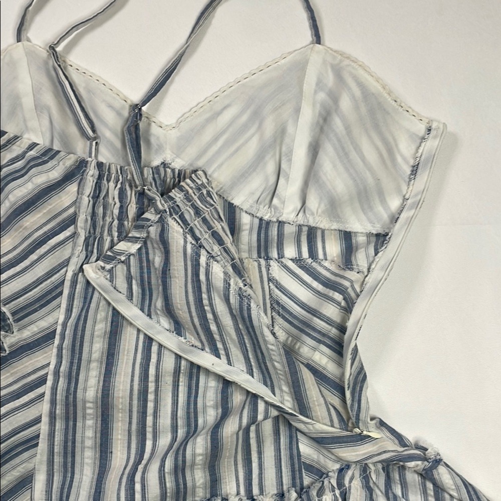 Mooni Striped Patchwork Tank Top Yellow Flower Applique Ruffle Hem Size M View 5